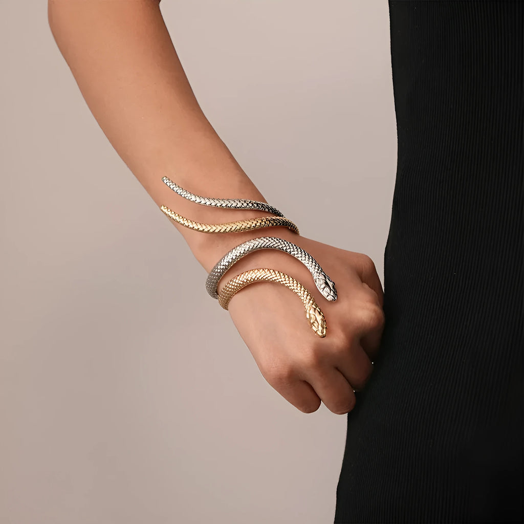 Twisted snake design ring and bracelet set in gold or silver electroplated metal