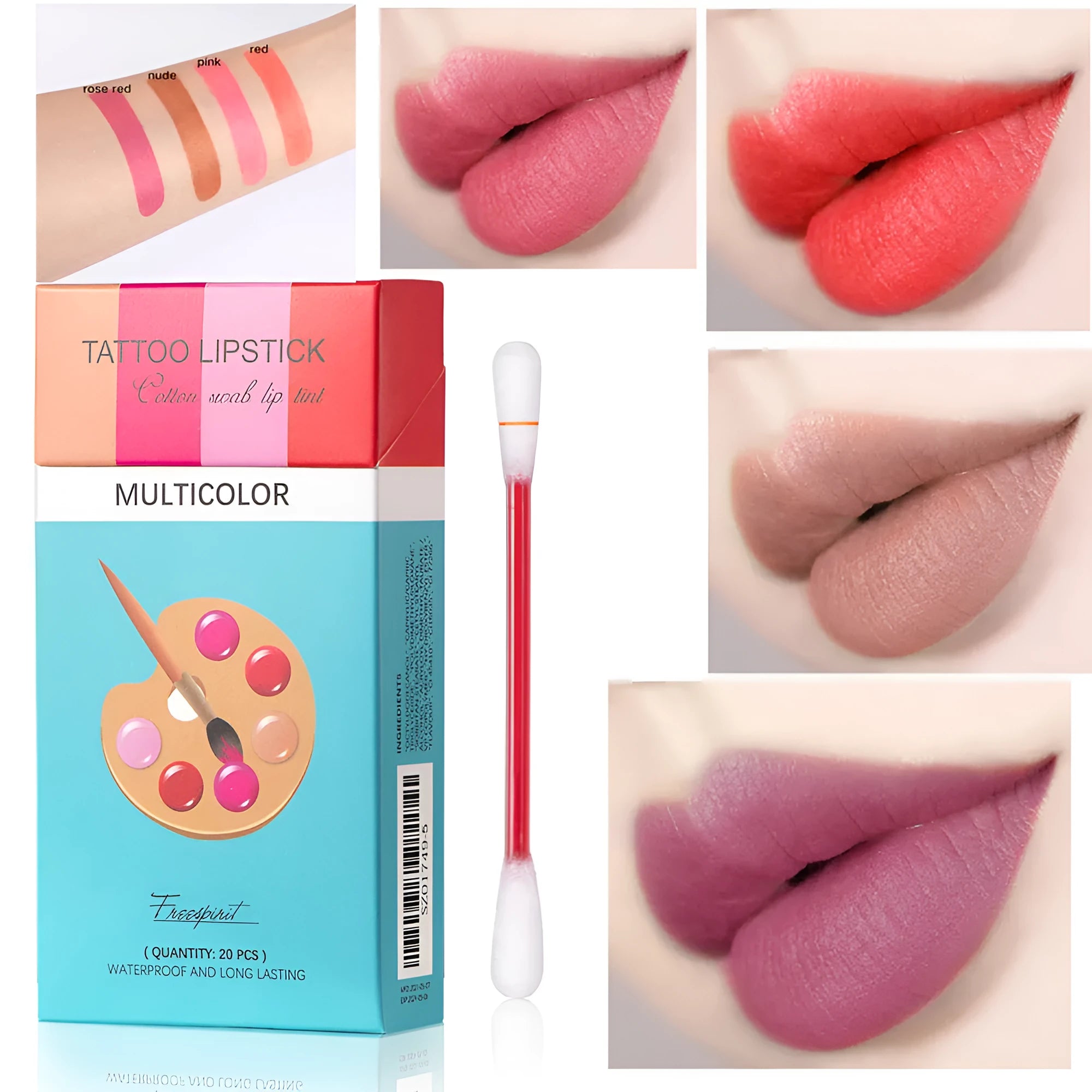 20-piece cotton swab lipstick set in cigarette box packaging, variety of shades