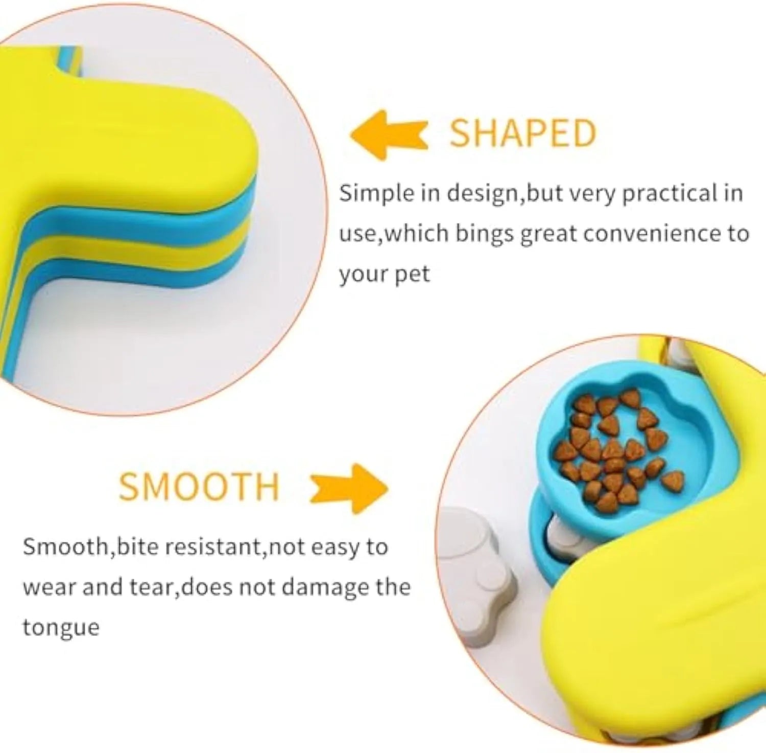 Yellow three-layer rotating dog puzzle feeder toy with anti-slip rubber pads on base