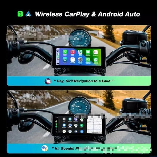 6.86-inch motorcycle CarPlay screen with dual lens driving recorder, IP68 waterproof, touch display