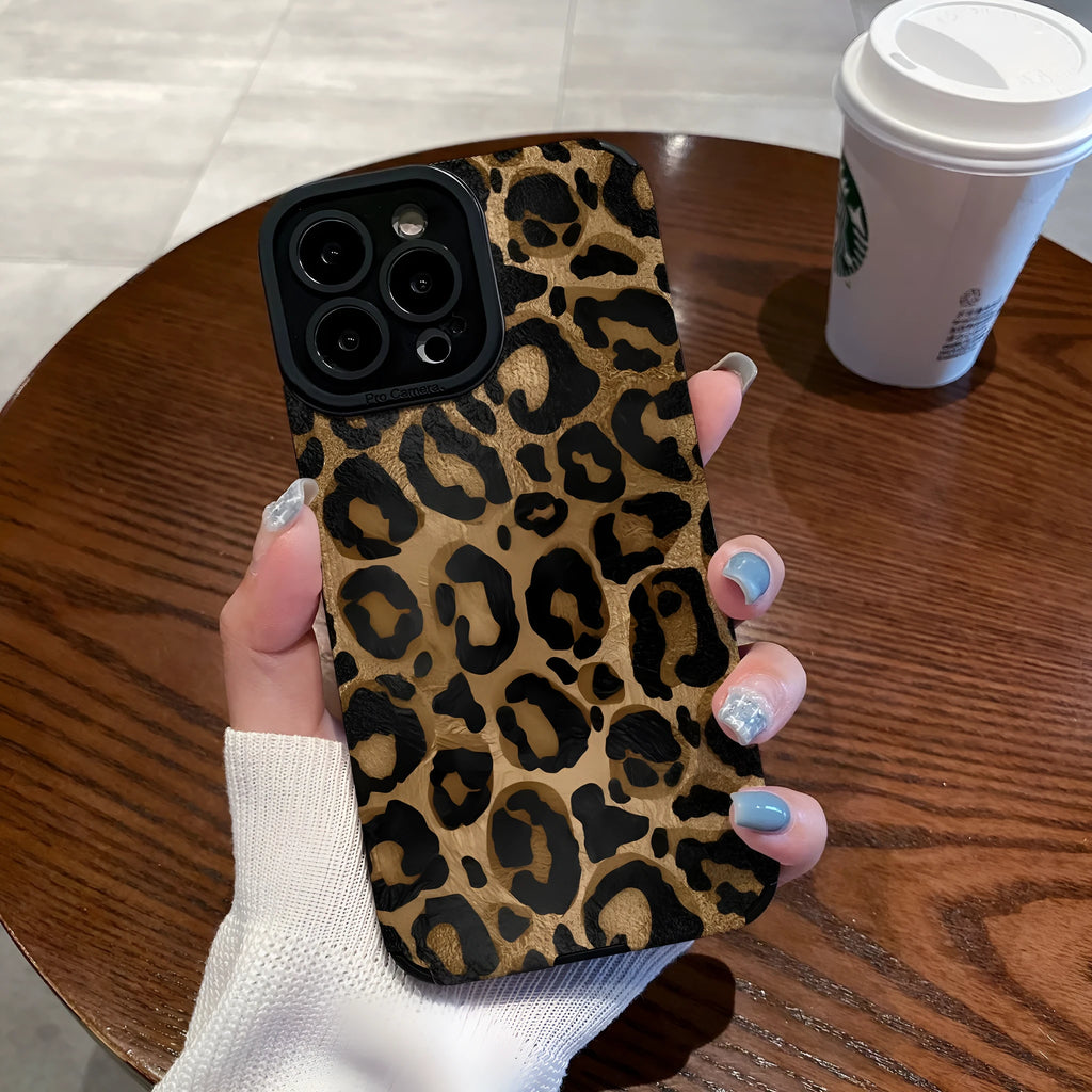 Gold leopard print imitation leather all-inclusive phone case for Apple iPhone