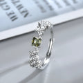 Adjustable copper crown ring with square olive green zircon stone and white gold tone electroplated finish