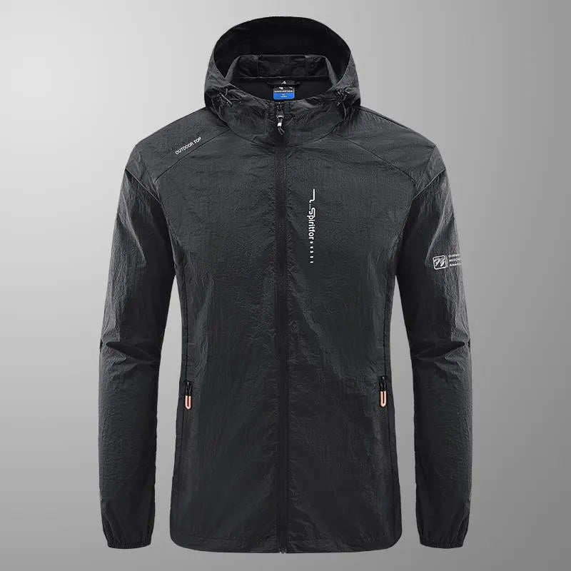 Men's lightweight nylon hooded summer jacket in loose fit for sun protection