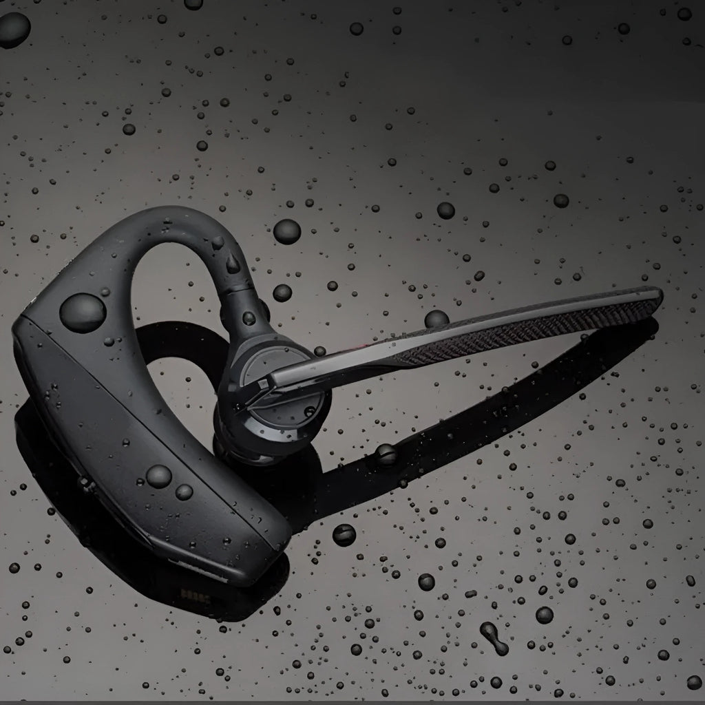 Black Bluetooth sports headphones with a large battery and call function display.