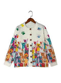 Men's loose-fit short sleeve cardigan in solid colour with printing finish, polyester fibre, front view