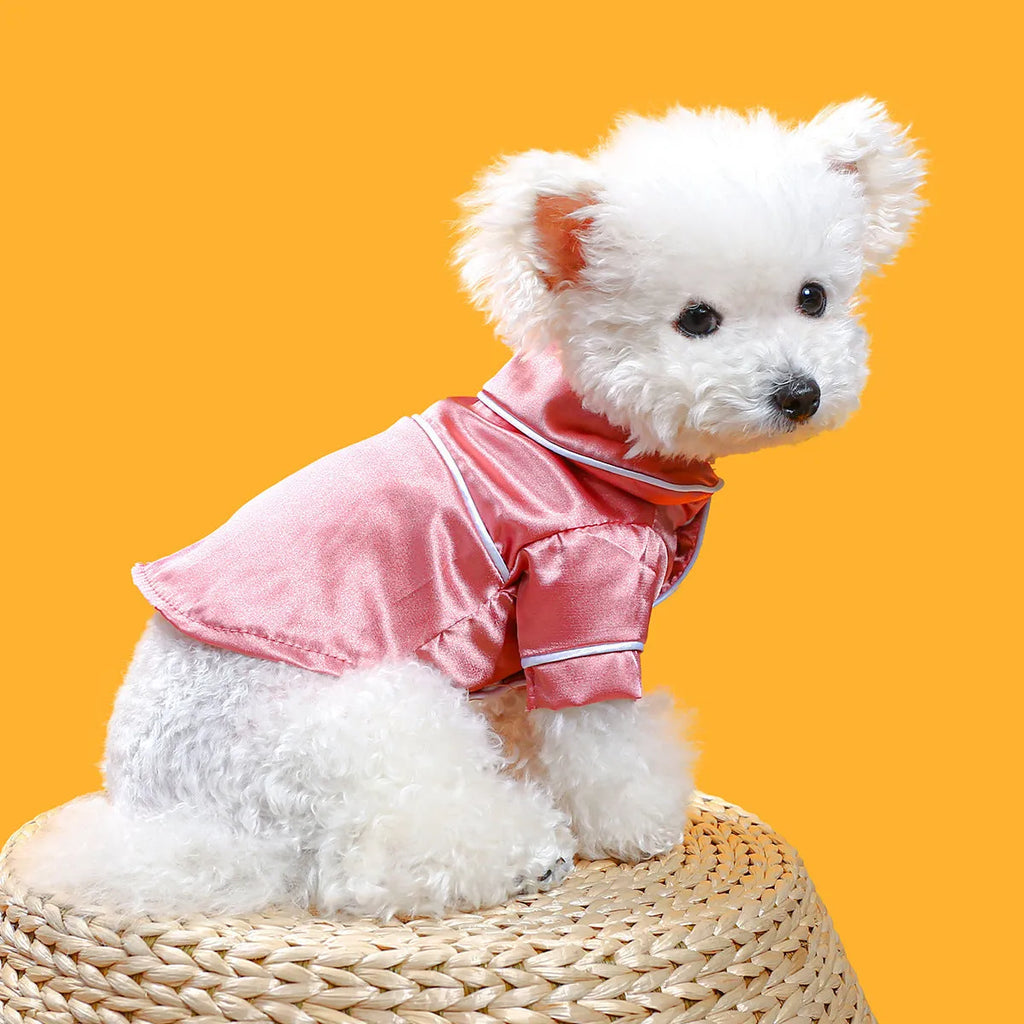 Cotton pet pajamas in princess style for dogs and cats, available in pink and navy blue, sizes XS to XXL