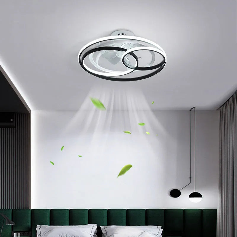 48cm diameter ceiling fan with light in Nordic style, featuring metal blades and an acrylic lampshade.