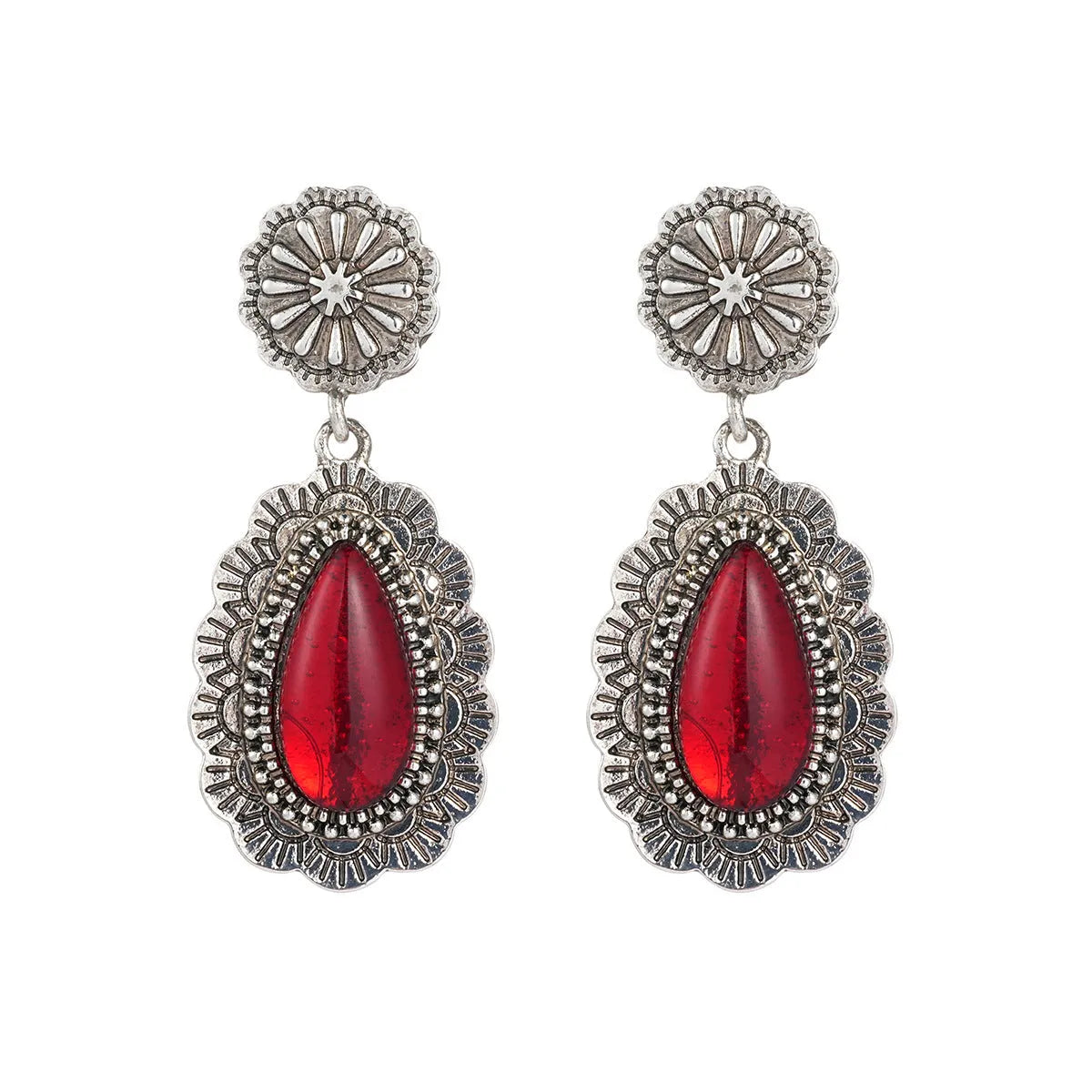 Alloy retro bohemian carved ruby drop earrings for women in colour 10505