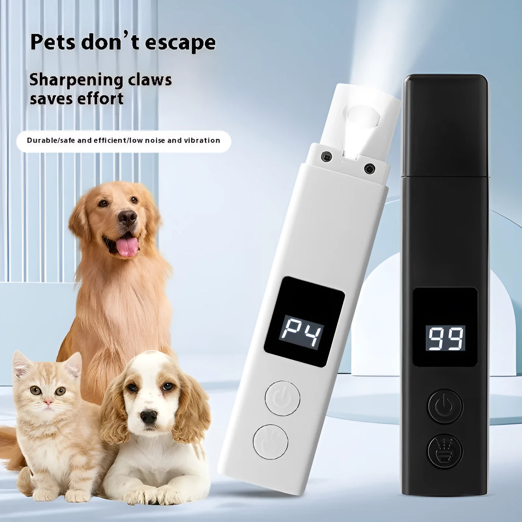 Electric dog nail grinder with LED light and dust cover in black or white colour