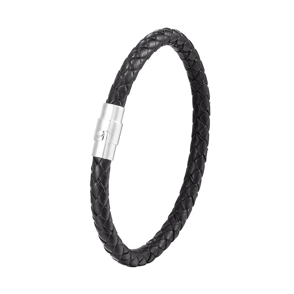 Geometric titanium steel wire bracelet with a magnetic clasp on a wrist, shown in a silver tone.