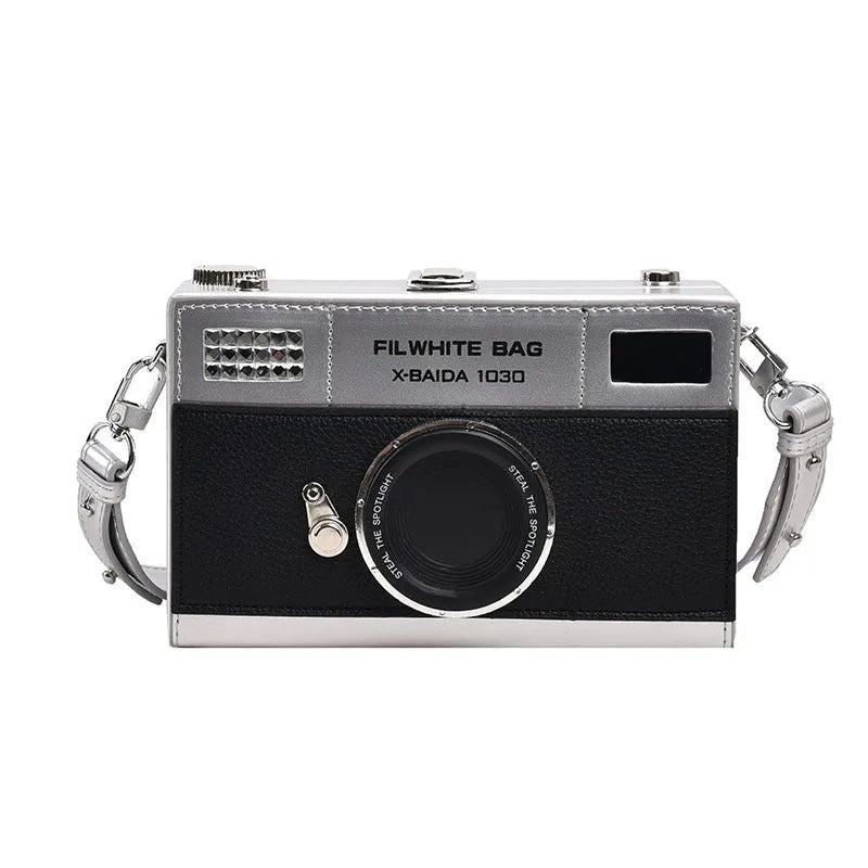 Mini crossbody all-matching chain camera bag in soft PU, horizontal square shape, black colour option
