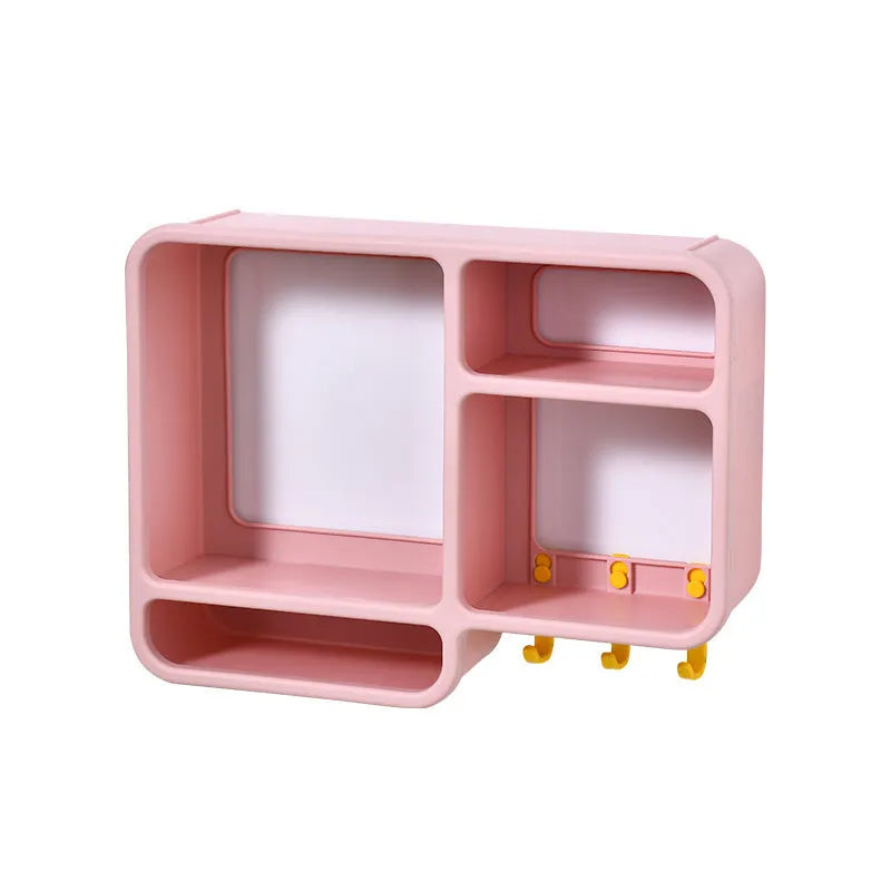 Plastic dust-proof wall shelf in white storing cosmetics and small items, 36.2x27.2x9.3cm