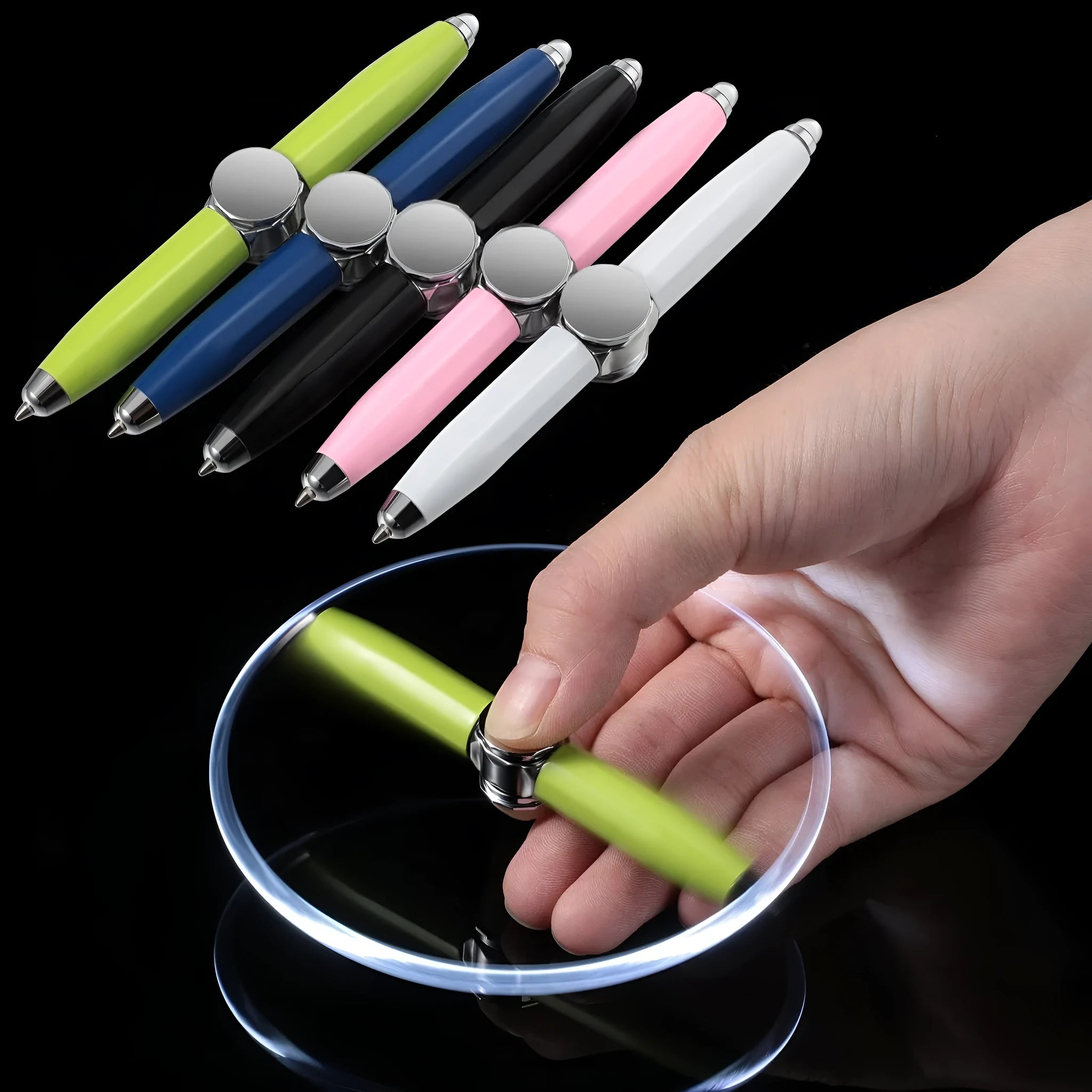 10.5cm metal LED pen spinning decompression gyro ballpoint pen with 12 ink colour options