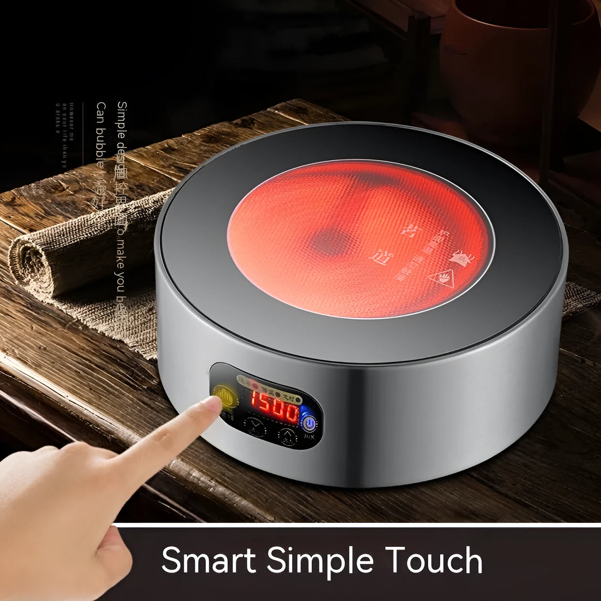 Black and white electric ceramic glass mini tea stove, 1500W, touch control, 200 * 85 mm, microcrystalline panel.