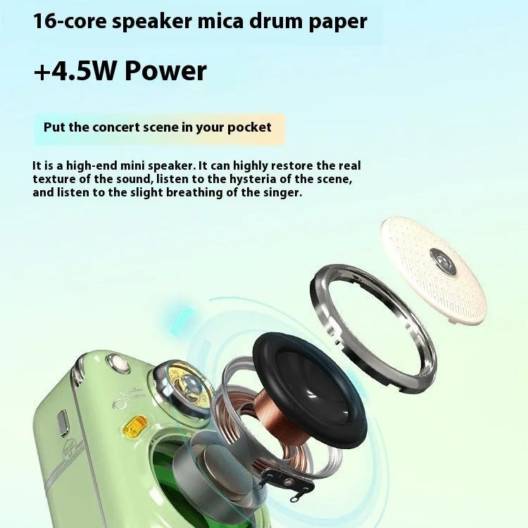 Bluetooth mini-portable audio radio in pink, green, and white colour options with lithium battery