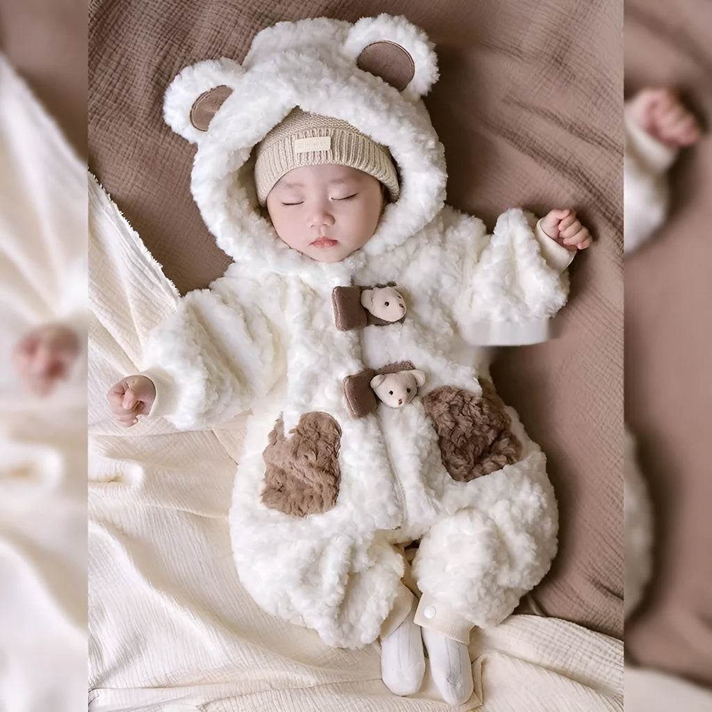 Fleece lined padded rompers coat for babies with zipper closure, long sleeves, colour pf296