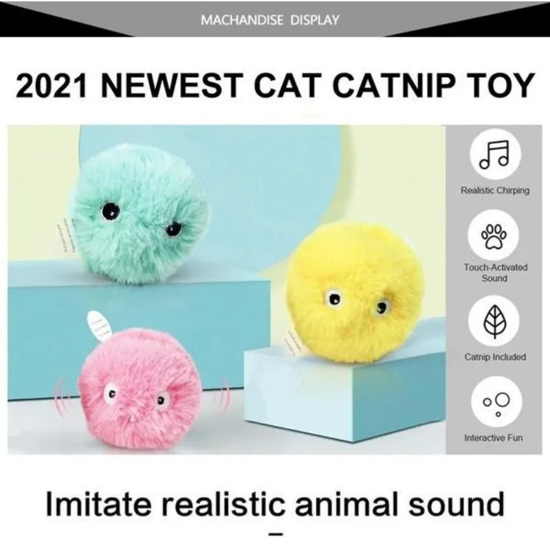 55mm diameter interactive cat toy ball with animal sounds and removable lid for catnip addition