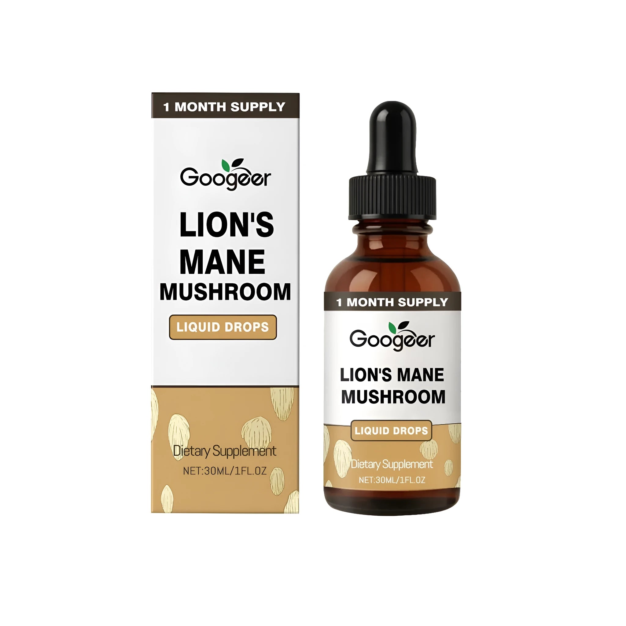 30ml bottle of Lions Mane mushroom liquid drops with dropper, herbal supplement tincture