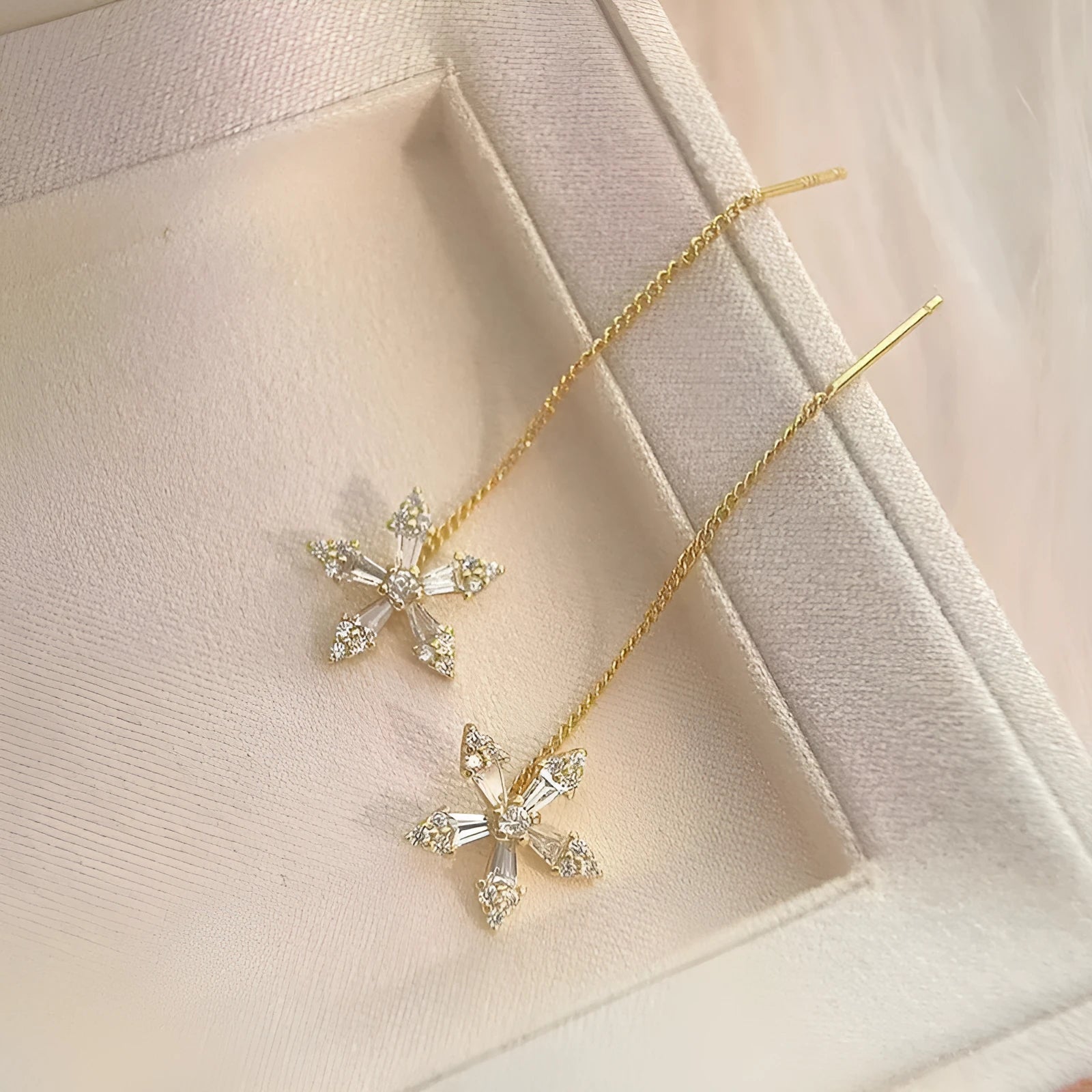 Long style gold dangle earrings for women with metal construction