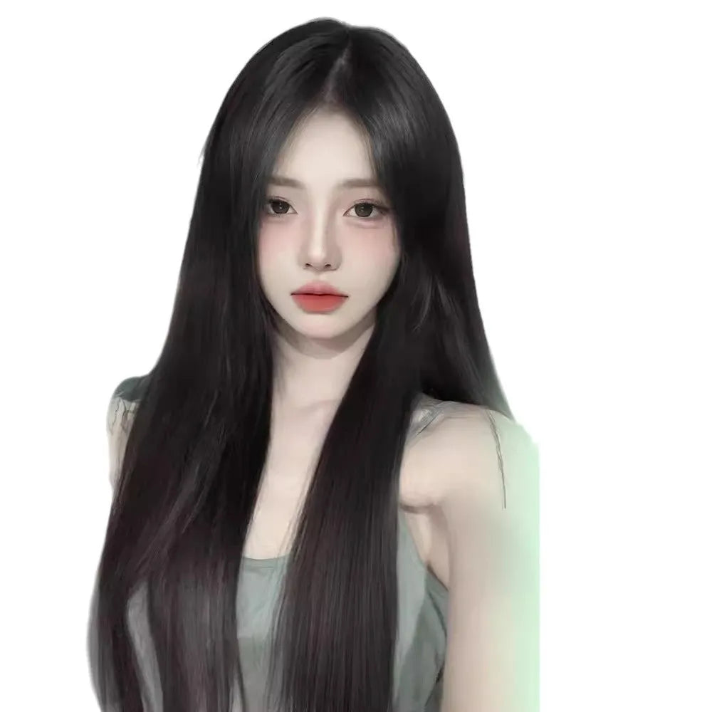 Female full-head wig with forehead lace front in high temperature fibre material, brown black colour option