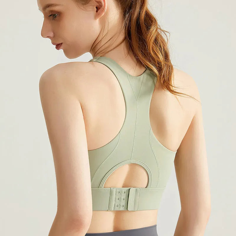 Women's high-strength shock-absorbing integrated sports bra in Fashion Black with fixed double-shoulder strap