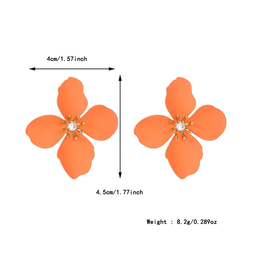 Colorful alloy flower stud earrings in WQE06617 colour option on a white background