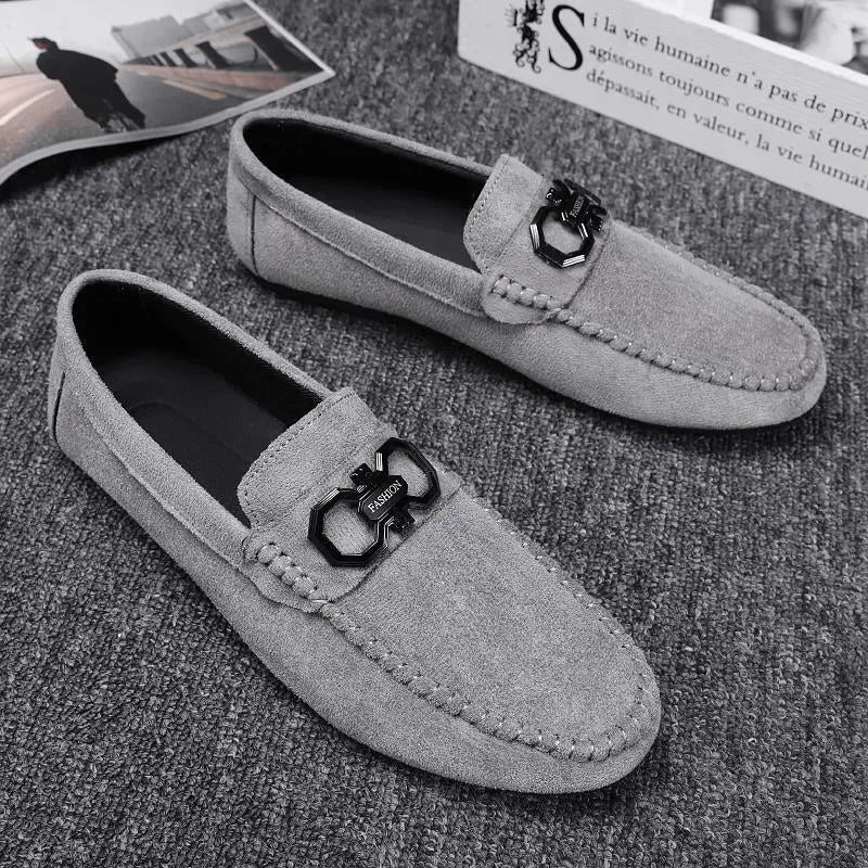 Men's black and grey casual shoes with suede upper and rubber sole
