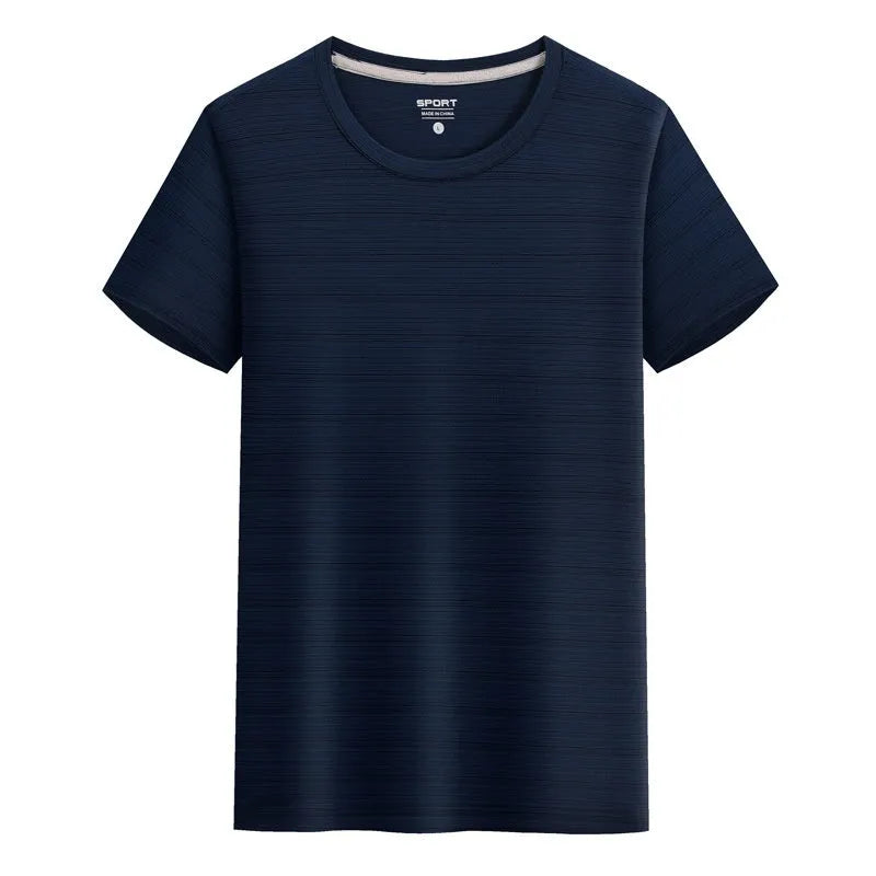 Solid colour quick-drying spandex t-shirt in round neck pullover style.