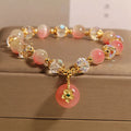 Gradually Varied Pink Opal Bracelet with crystal alloy inlay and peace buckle, women's Japanese Korean style