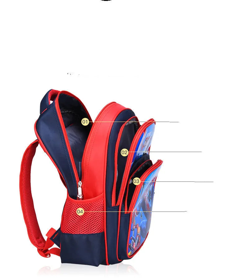Blue anime cartoon print nylon school backpack with matching pencil case.