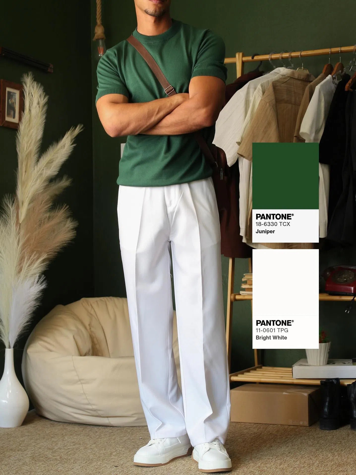 Solid colour high waist pants for women, white polyester full-length trousers regular fit