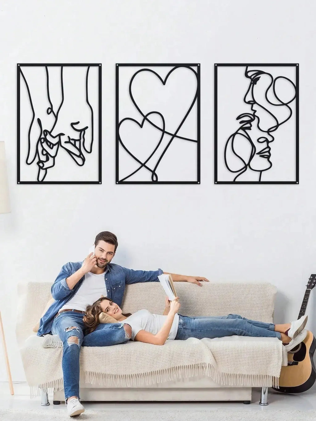 Modern simplicity iron wall decoration three-piece set for bedroom living room family home