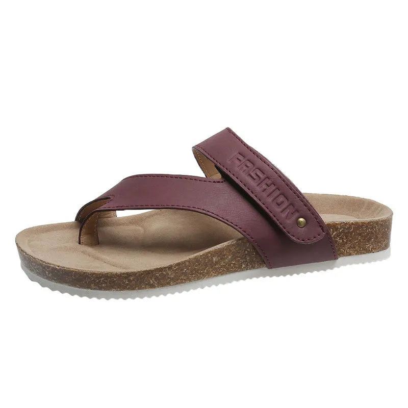 Flat thick-soled toe ring flip-flops in blue, showing artificial PU upper and foam sole.