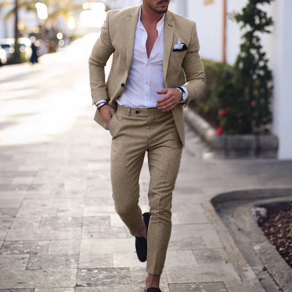 Men digital print two button suit set with matching pants in slim fit