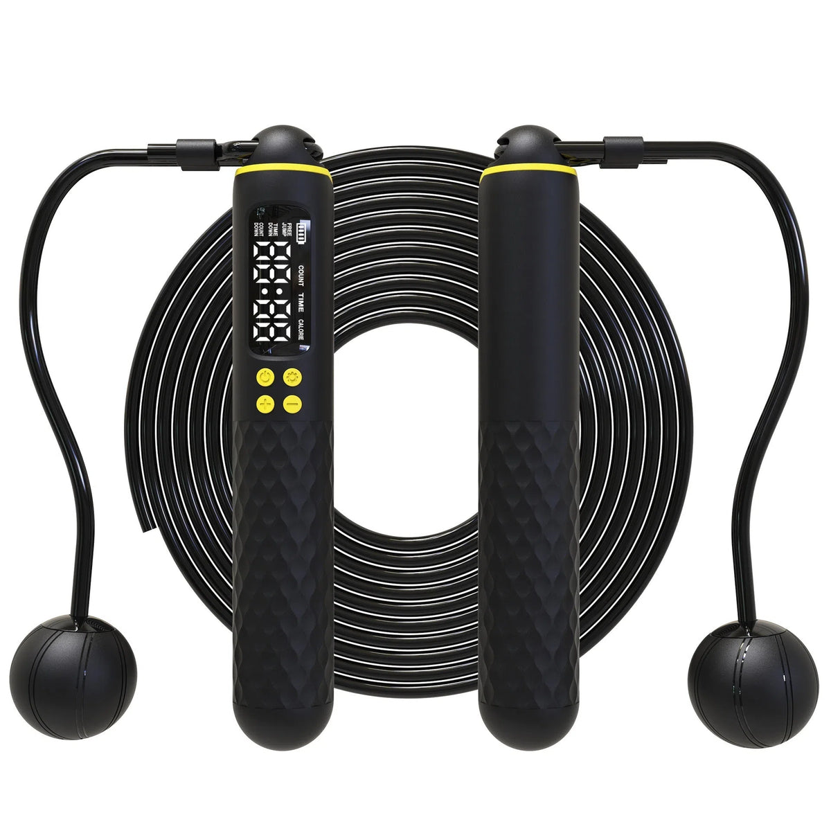Smart skipping rope with rechargeable English display counter, ABS handles, dual-use cord and cordless mode, three colours