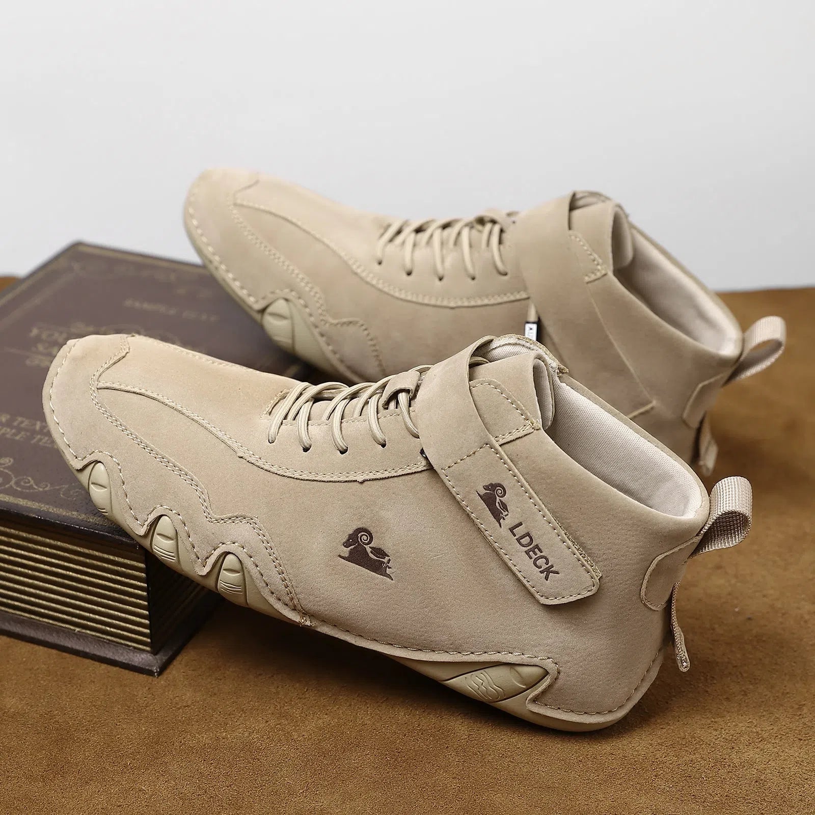Outdoor casual high-top octopus-style Martin boots in khaki with microfiber upper and rubber sole