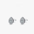 Silver drop shape ear studs made from 925 sterling silver with diamond-treated finish