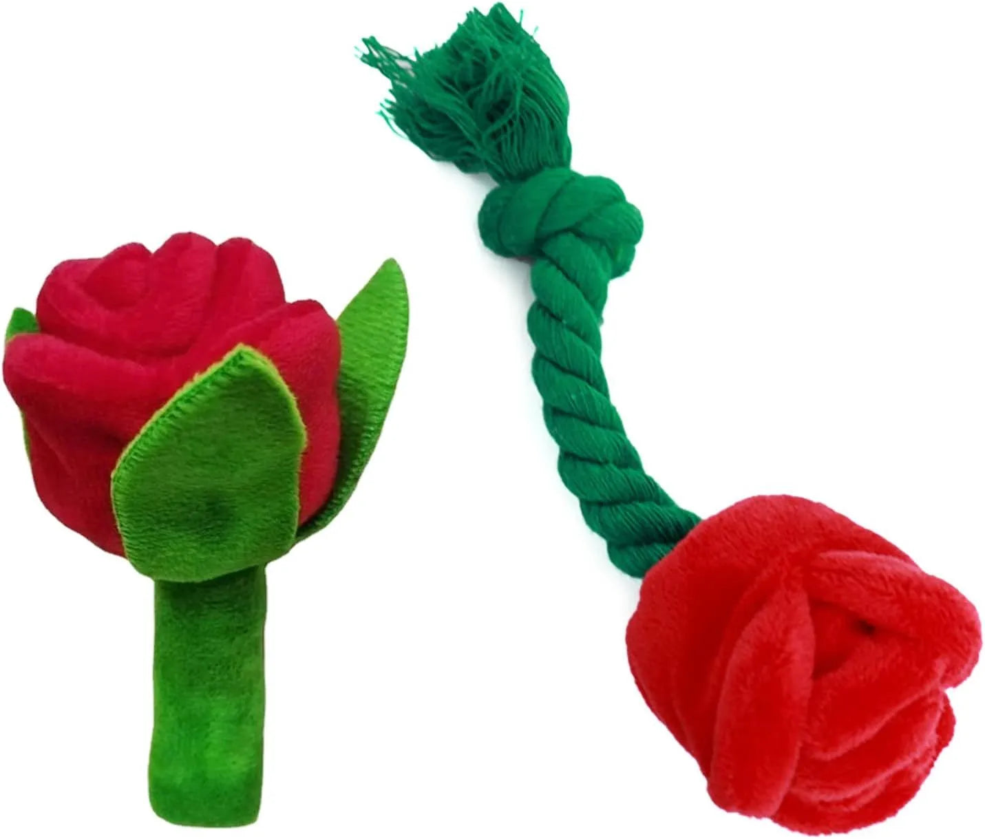 Plush rose flower dog chew toy with squeaker for small medium dogs