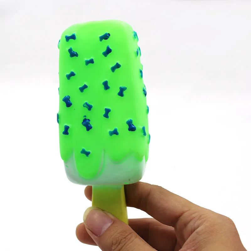 Vinyl simulation popsicle ice cream dog toy with squeaker, 15cm, random colour, on white background