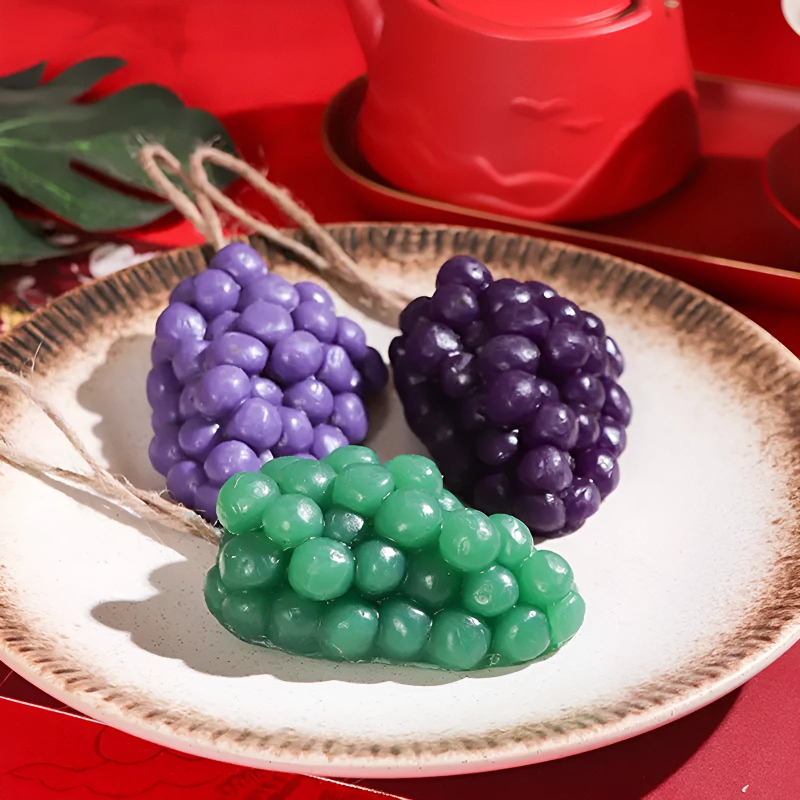Grape handmade soap bar with grape cluster design in purple or green colour, 80g weight