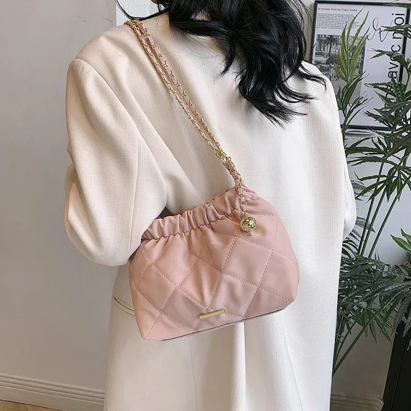 Fashion rhombus chain shoulder messenger bag in white PU soft synthetic leather with chain strap