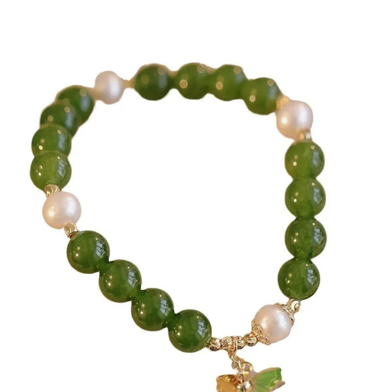 Green chalcedony geometric round bracelet for women with manual craftsmanship