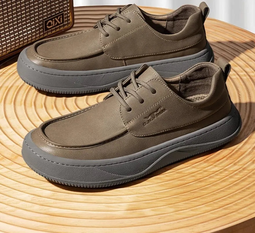 British retro brown casual leather shoes with big toe design and visible stitching