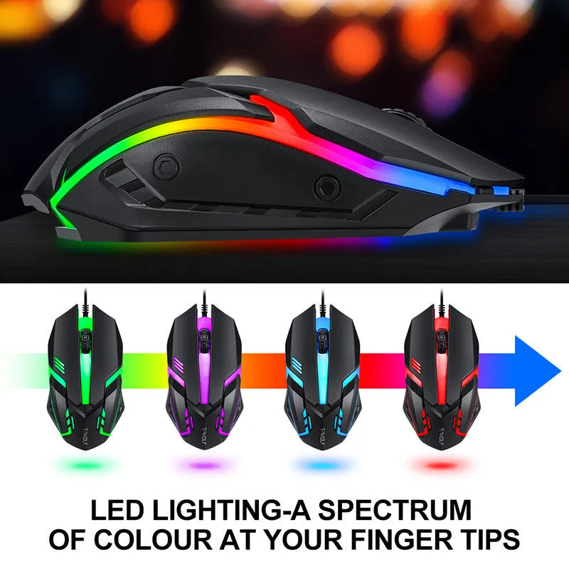 Thunder Wolf T800 wired gaming keyboard and mouse combo set with headset and mouse pad on a desk