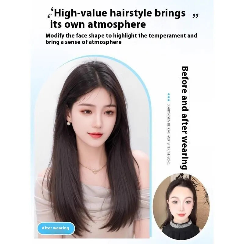 Brown Black high temperature fibre full-head wig with Chinese character bangs for ladies