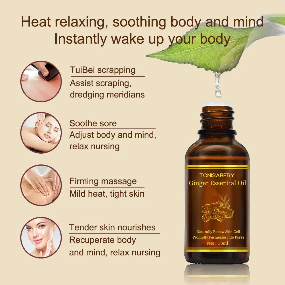 30 ml ginger massage essential oil bottle for whole body care with natural plant extraction