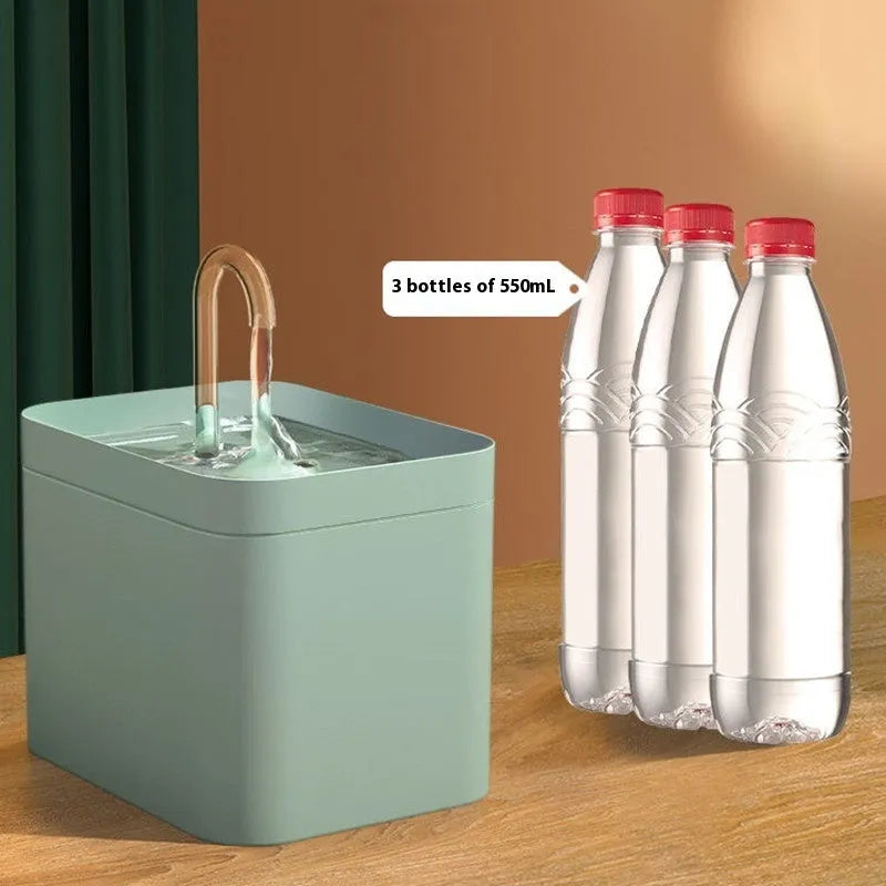 1500ml mute automatic circulating cat water fountain in crystal elbow frosted green with USB anti-dry burning option