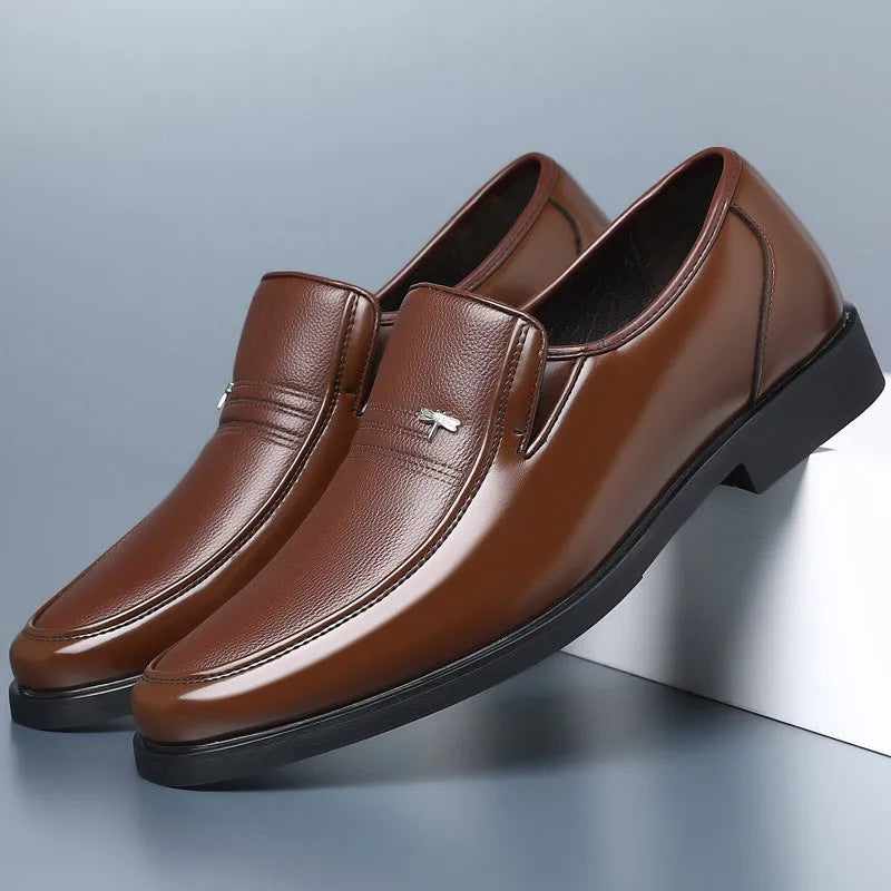 Casual Men's Leather Business Shoes with Soft Bottom, Cowhide Upper, Rubber Sole, Stitching Details, Breathable, Non-Slip, Wear-Resistant, Low Top, Four Seasons Style, Black or Brown, Sizes 37-48