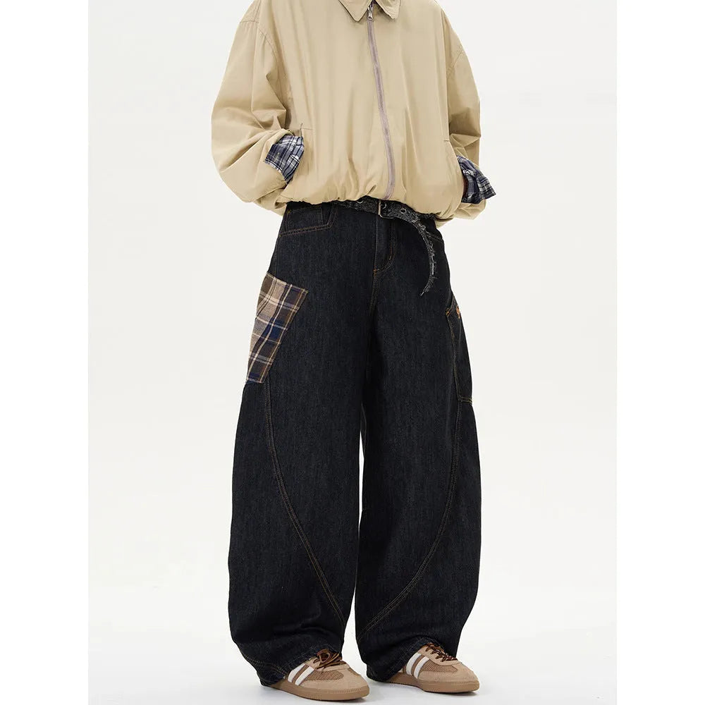 Cotton loose straight-leg plaid pants for spring and autumn casual wear
