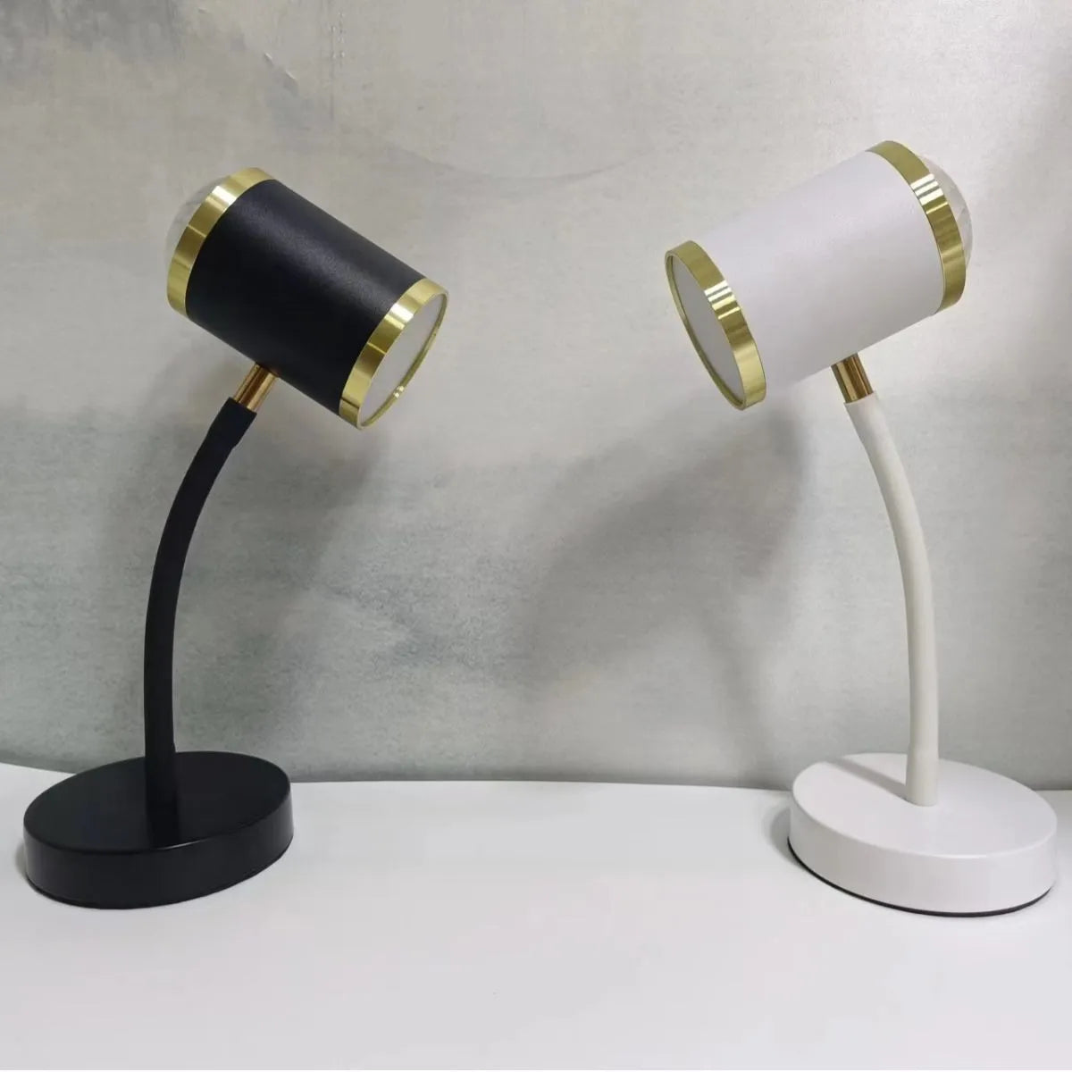Black double-headed photography streaming desk lamp with metal holder and wire switch